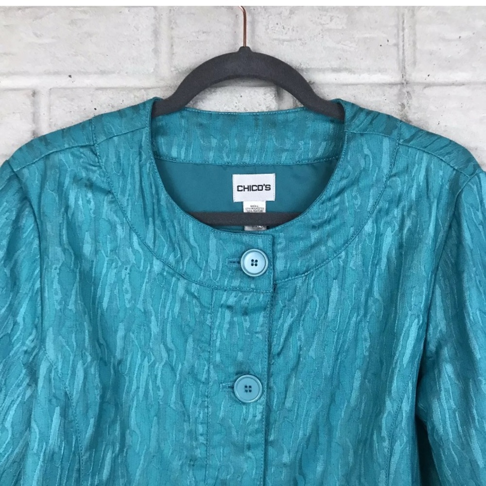 Chico’s Sarin Button Down Jacket Teal - Picture 2 of 6